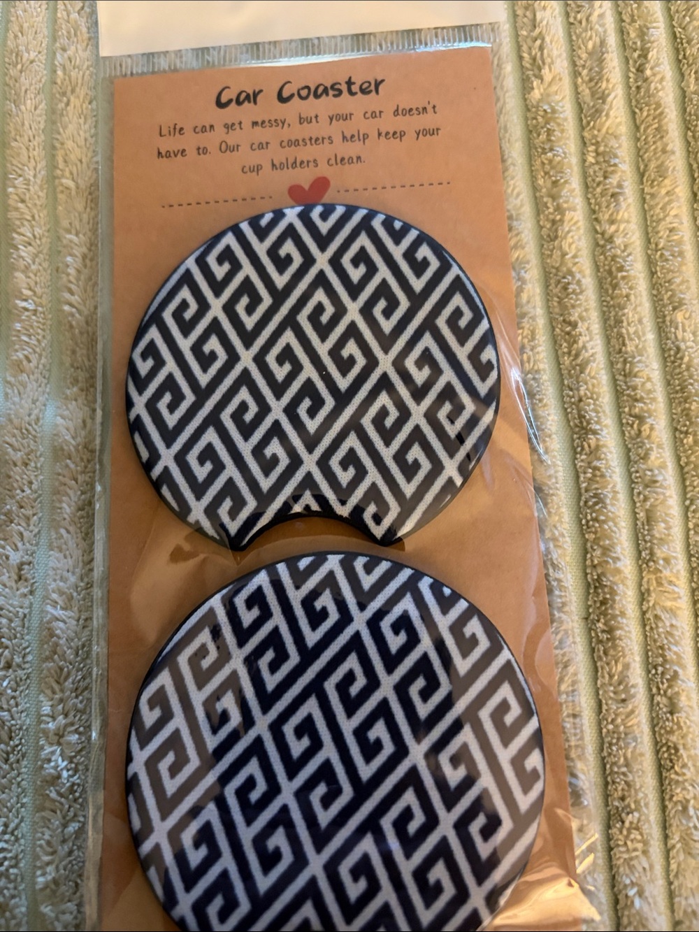 Greek Keys Car Coaster Set, NEW!